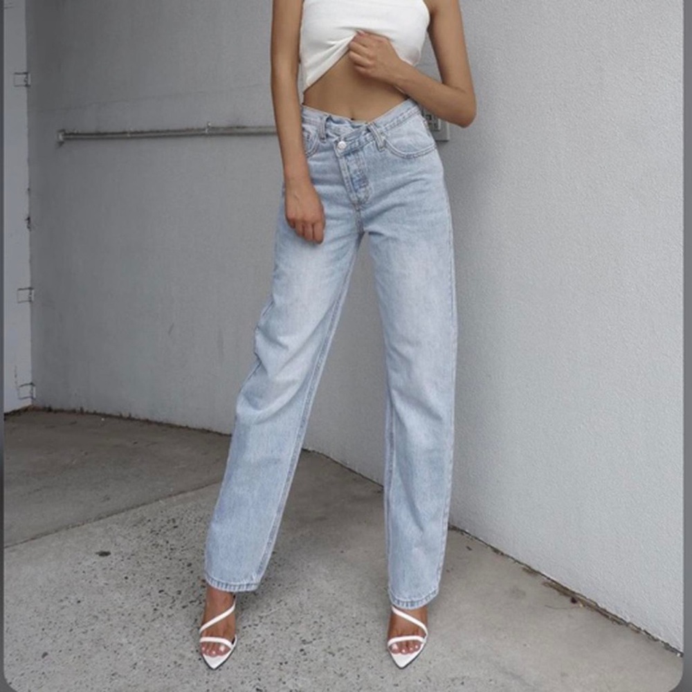 Asymmetric Straight Leg Jeans